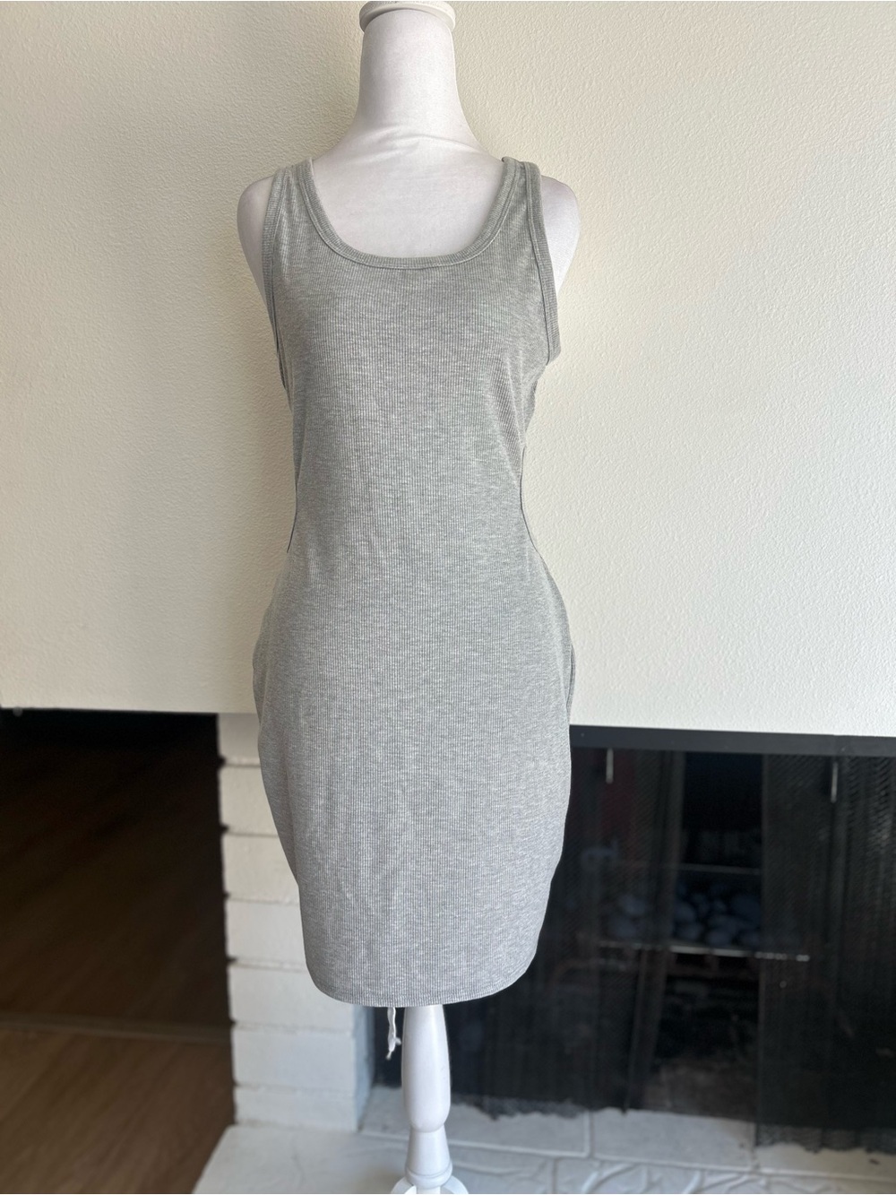 Sleeveless Grey Ribbed Mini Dress